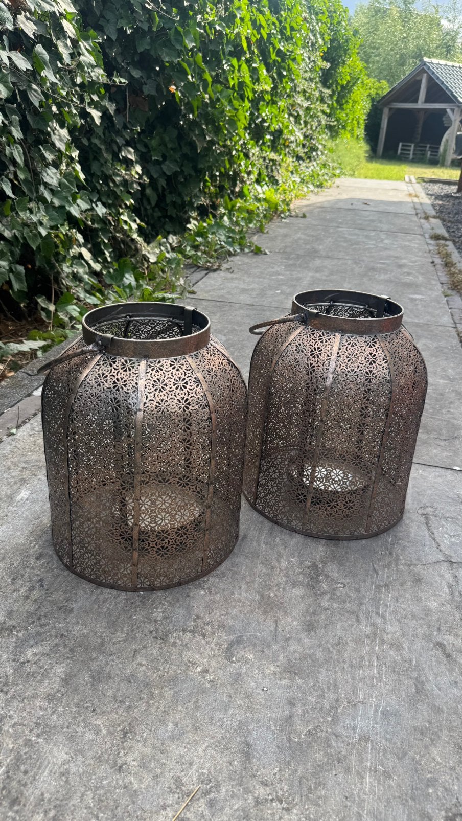 Grote metalen windlichten/ lantaarns / kaarsenhouder, Ophalen, Gebruikt, Metaal