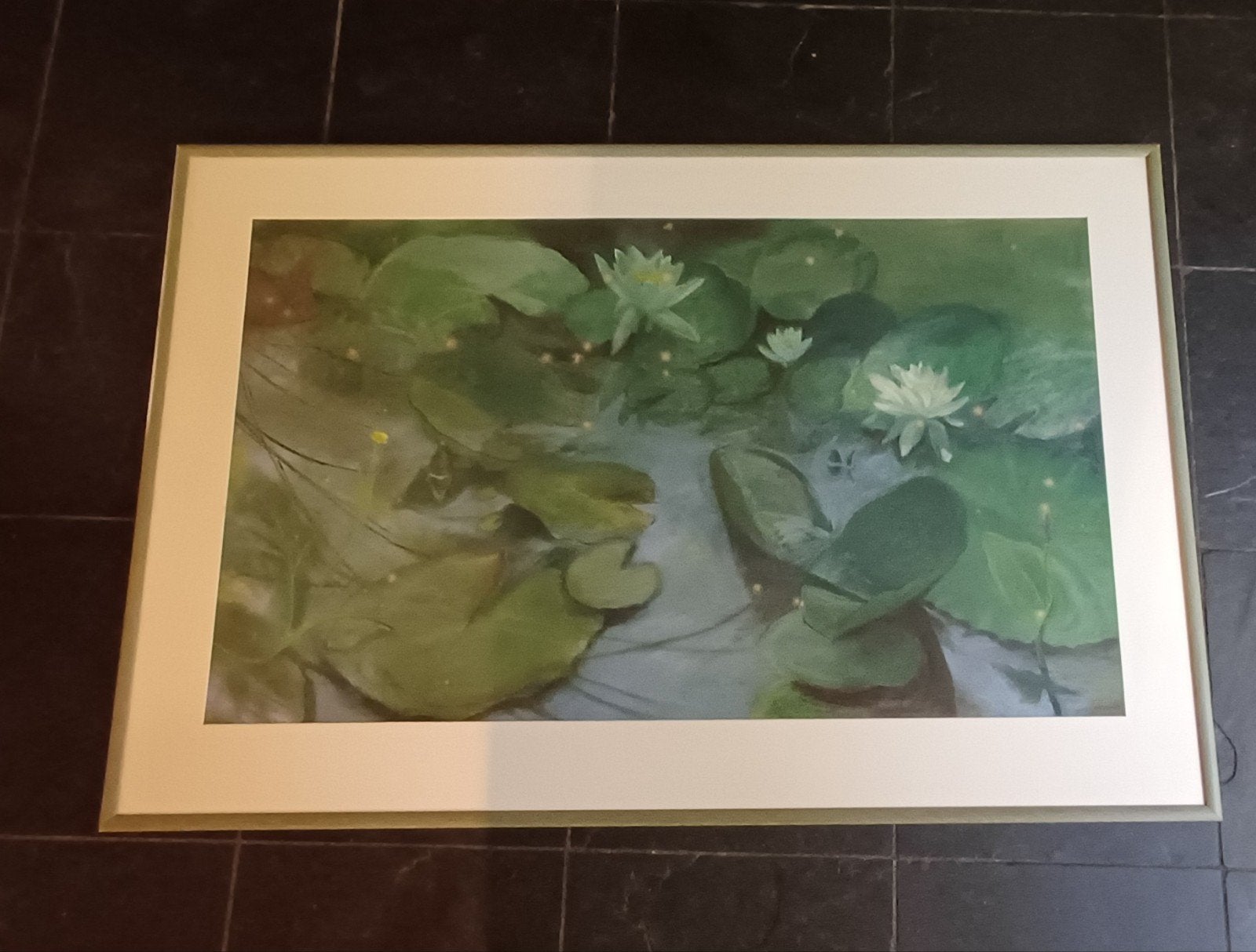 Origineel werk Carine Aartsen - Waterlelies met lijst, Doek, Realistisch, Gemengde techniek, Ingelijst