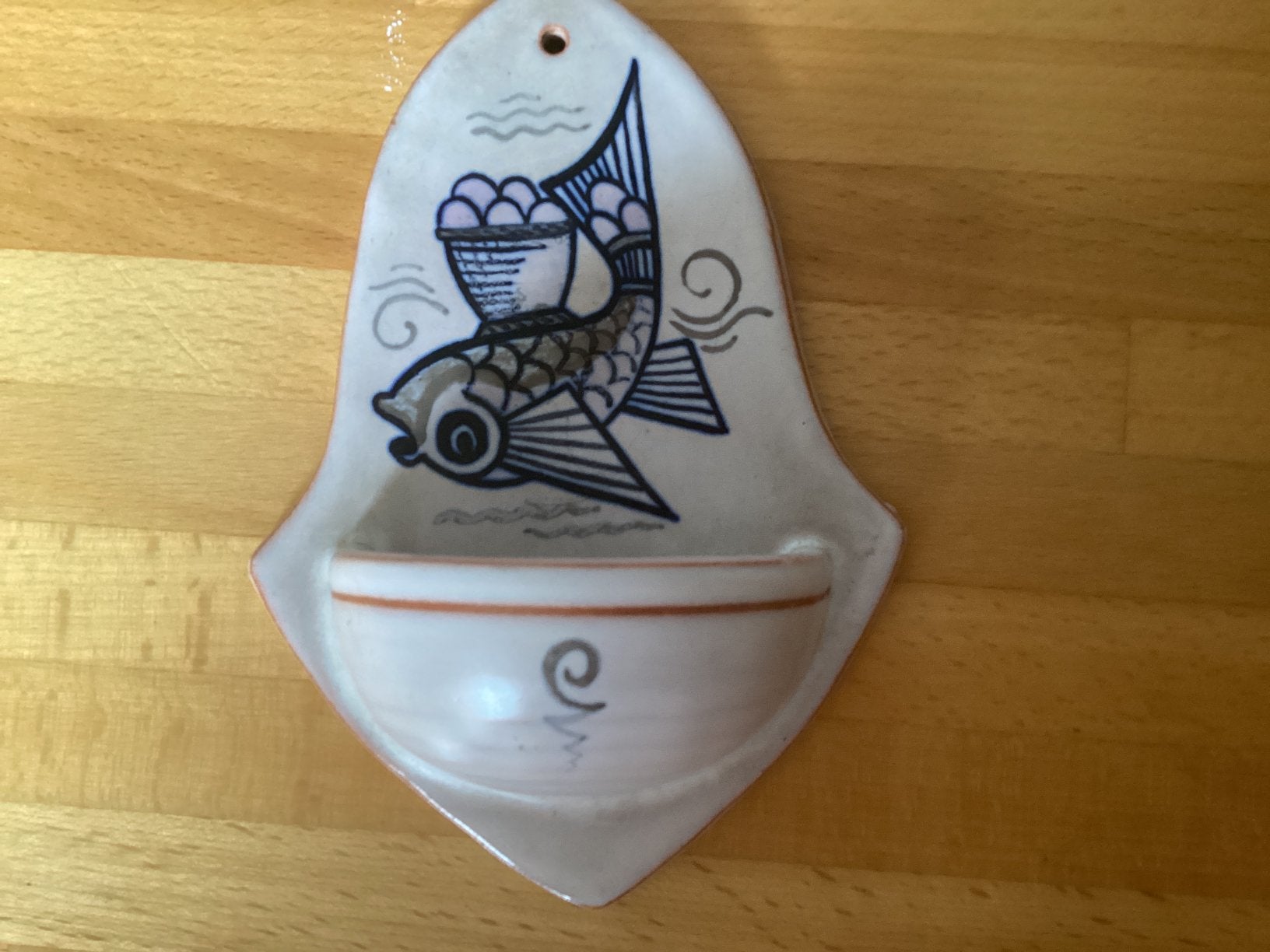 Wijwaterbakje keramiek Vis// hoog 15 cm, Ophalen of Verzenden