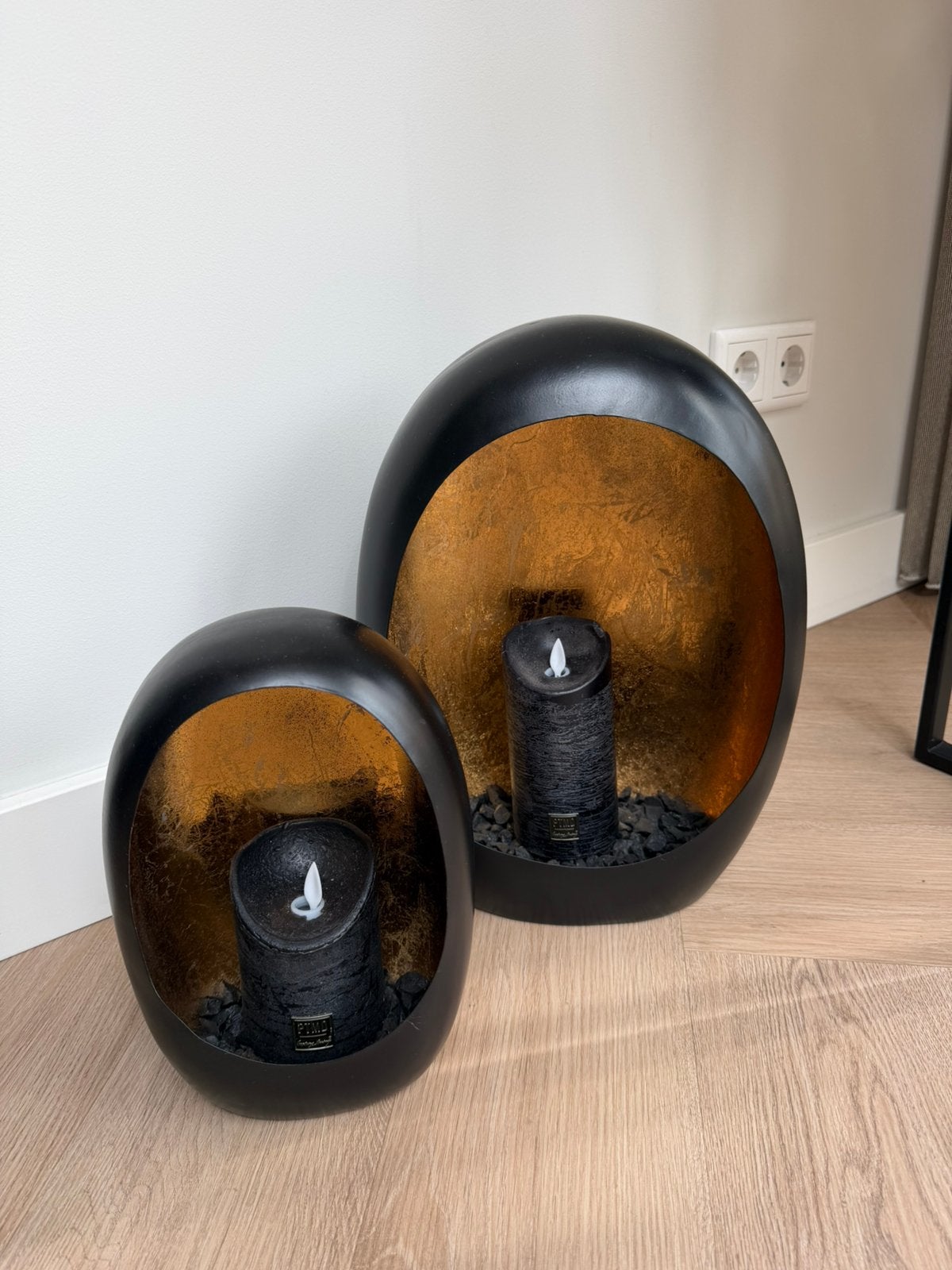 2x windlicht ei zwart/goud kandelaar egg, Ophalen of Verzenden, Zo goed als nieuw, Goud, Kandelaar