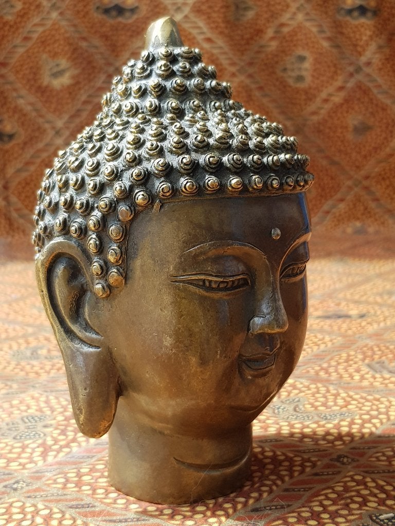 Mooi zwaar oud Chinees brons hoofd van Boeddha 13,8 cm., Antiek en Kunst, Kunst | Niet-Westerse kunst, Ophalen of Verzenden, Overige herkomsten