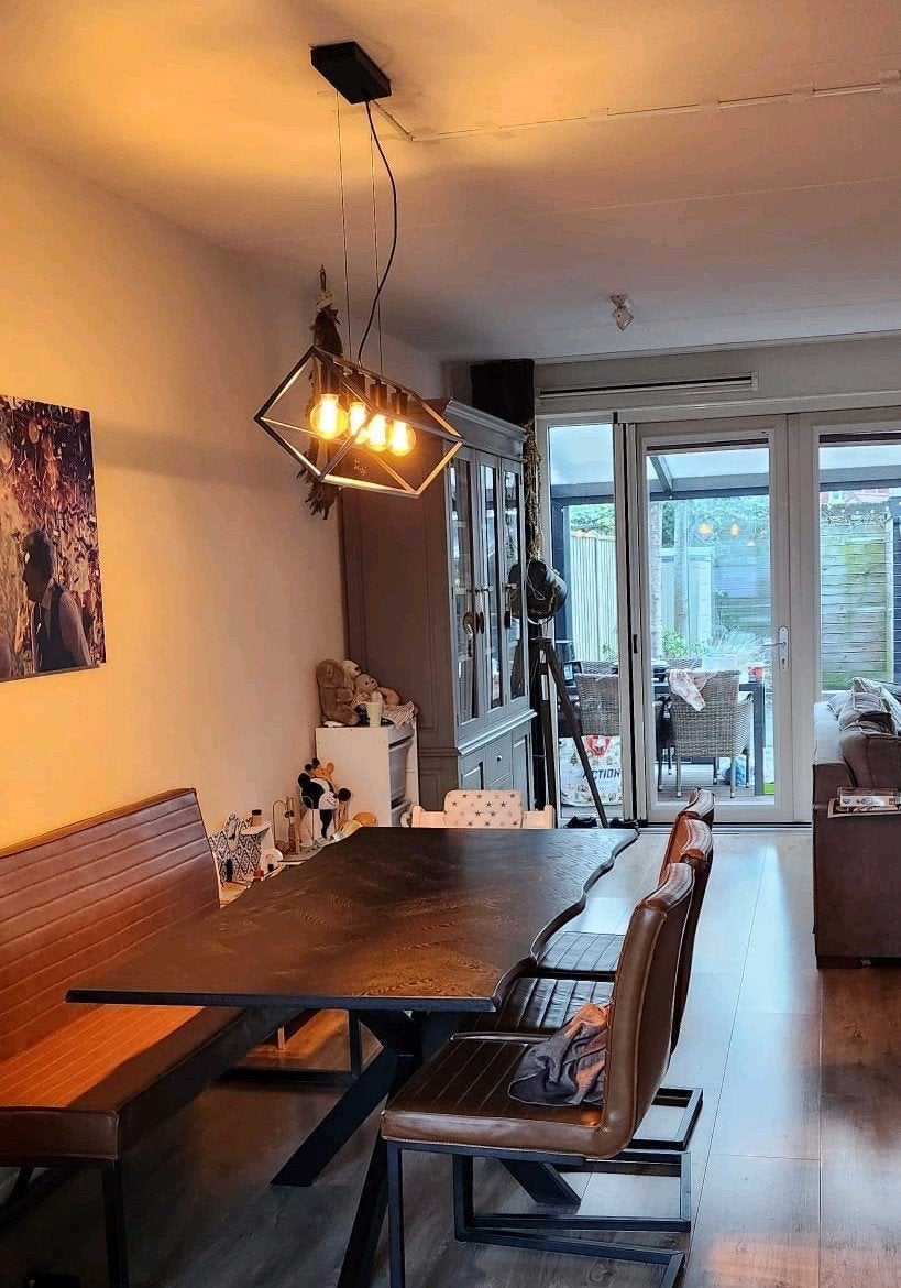Eettafel visgraat Otis rechthoekig zwart MDF!, Ophalen of Verzenden, Industrieel, Kunststof, Gebruikt