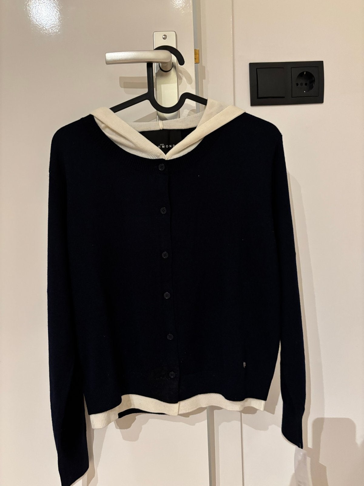 John Richmond Layered Hooded Cardigan Navy/Cream – Size S, Ophalen of Verzenden, Nieuw, Maat 46 (S) of kleiner, Blauw