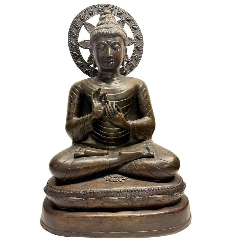 Birmese Boeddha Dharmachakra – Bronzen Beeld 55 cm – Lot 474, Huis en Inrichting, Woonaccessoires | Boeddhabeelden, Gebruikt, Ophalen of Verzenden