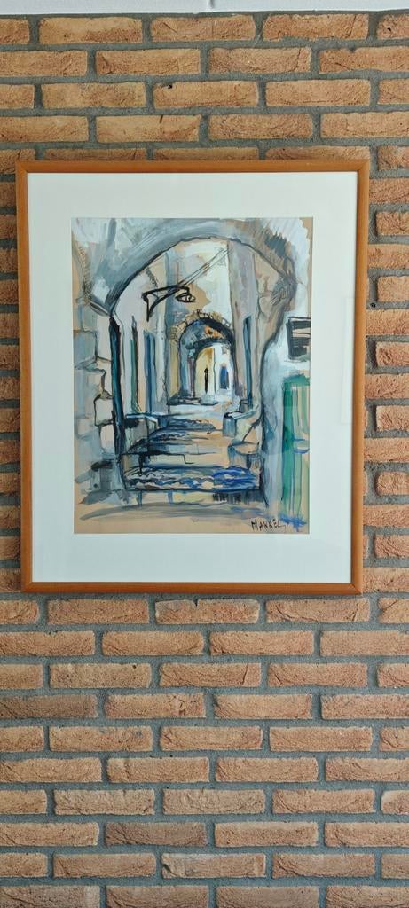 Aquarel van Jan Makkes in houten lijst met passe-partout, Antiek en Kunst, Ophalen
