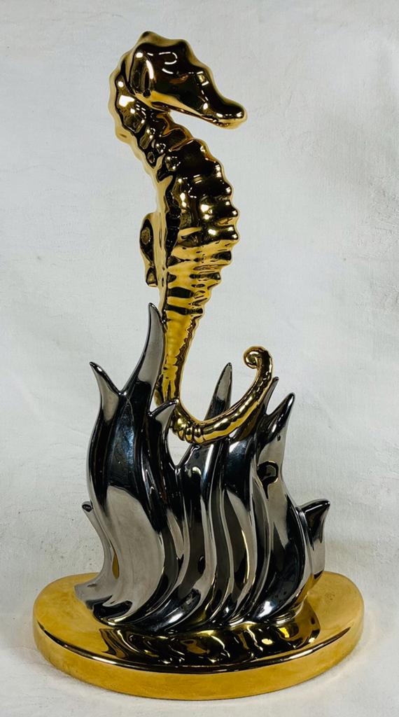 Vintage goud zilverkleurig keramiek zeepaard beeld 80s 90s, Verzenden, Huis en Inrichting