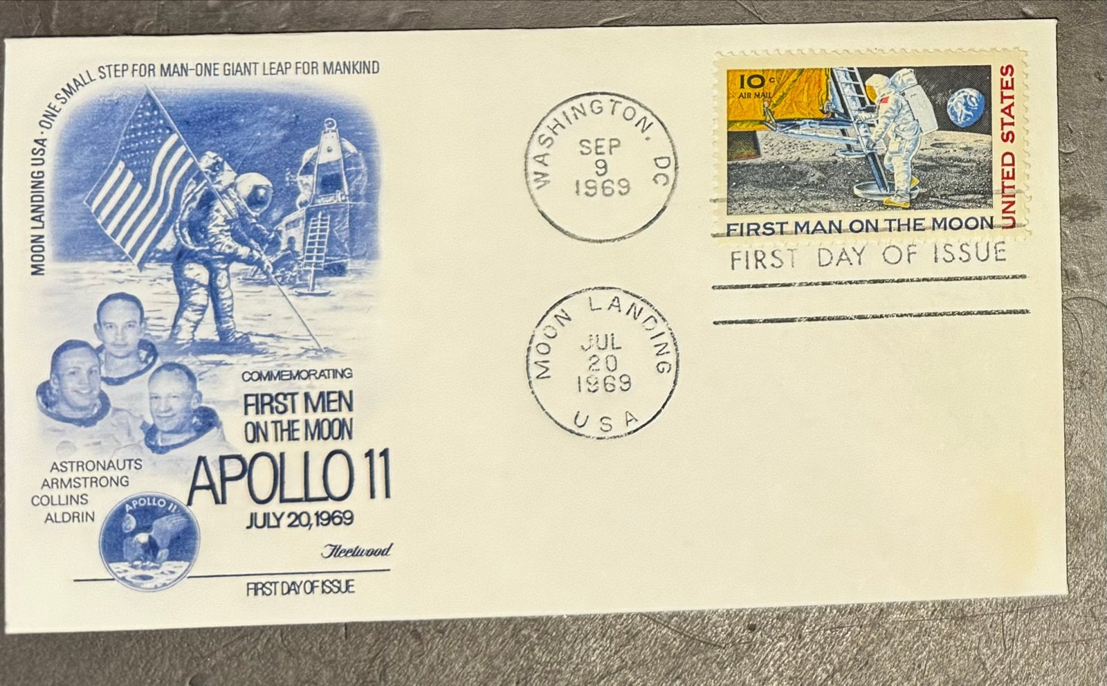 Apollo 11 'First Day of Issue' envelop - Maanlanding, Ophalen of Verzenden, Beschreven, Rest van de wereld