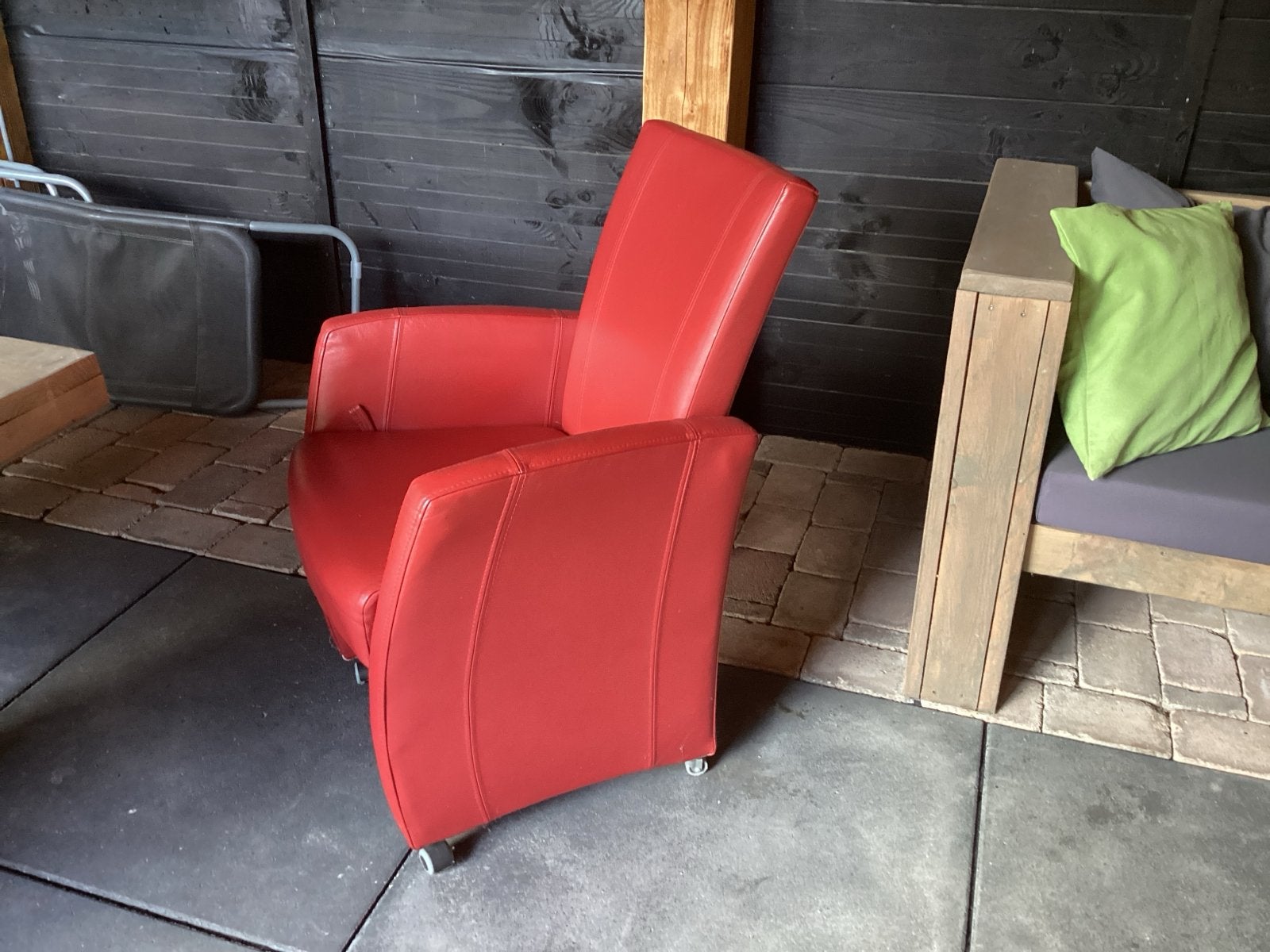 4x Rode Lederen Tafelstoelen - Verstelbare Rugleuning, Huis en Inrichting, Ophalen, Gebruikt, Leer, Vier