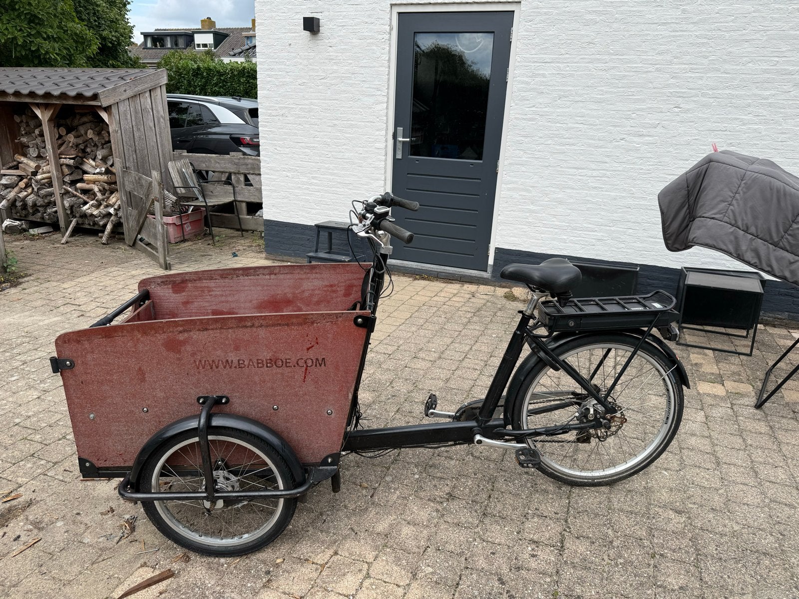Babboe electrische bakfiets: nieuwe accu, regentent, Ophalen, Gebruikt, Elektrisch, 2 kinderen