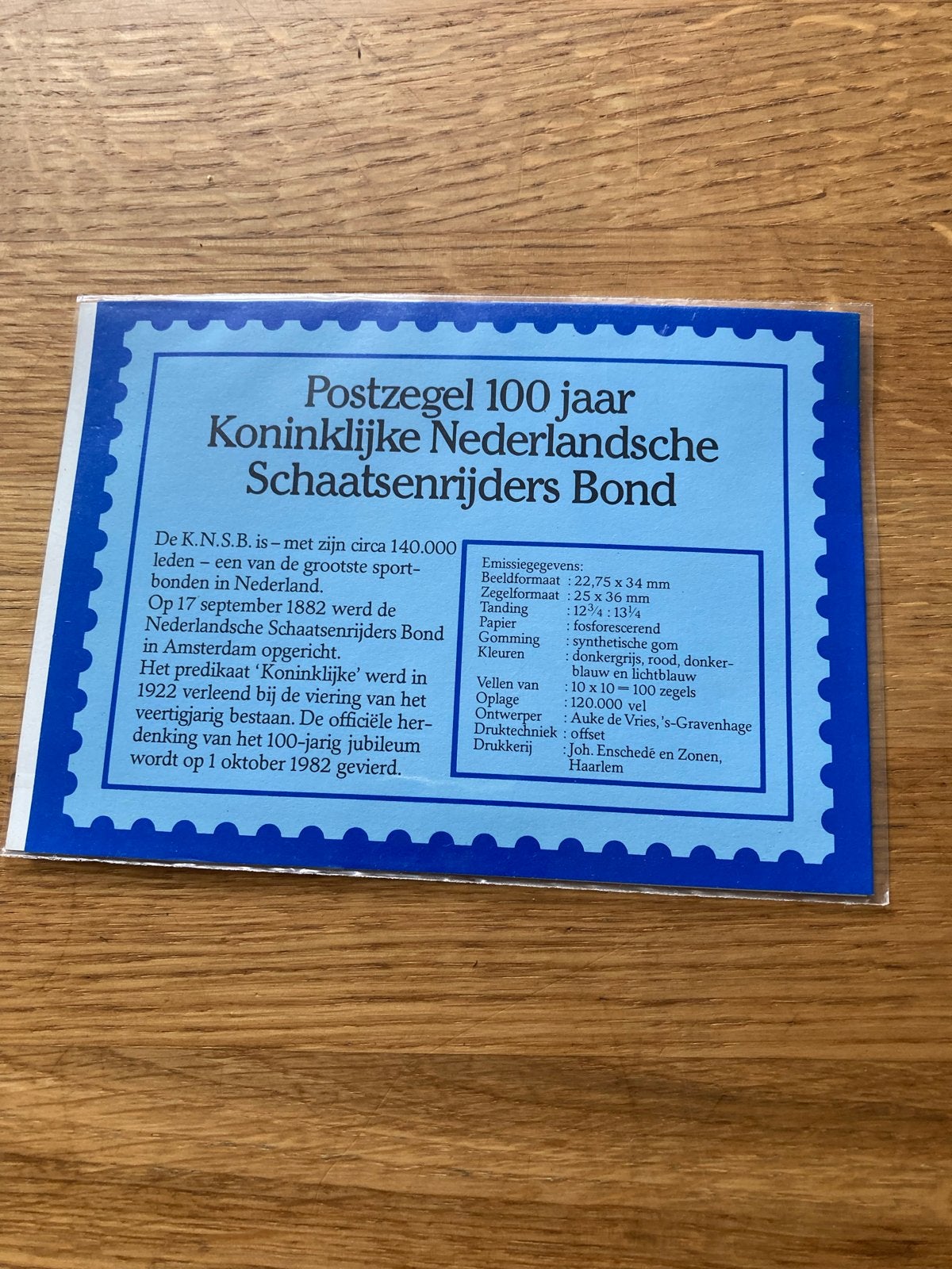 Postzegelvel 100 jaar K.N.S.B. Schaatsenrijders Bond, Ophalen of Verzenden, Na 1940, Postfris