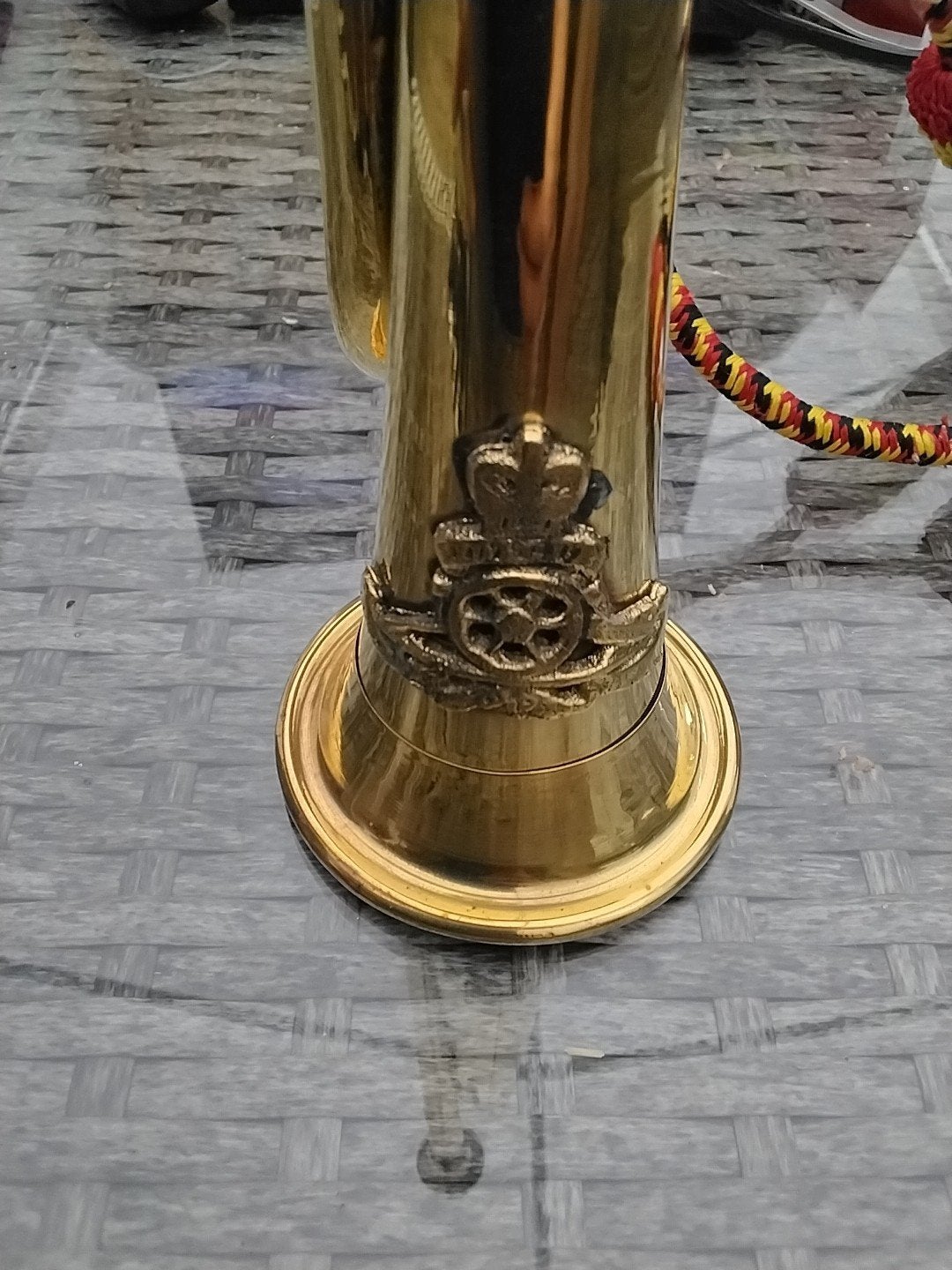 Vintage Koperen Klaroen met Belgische Kwast, Antiek en Kunst, Curiosa en Brocante, Ophalen of Verzenden