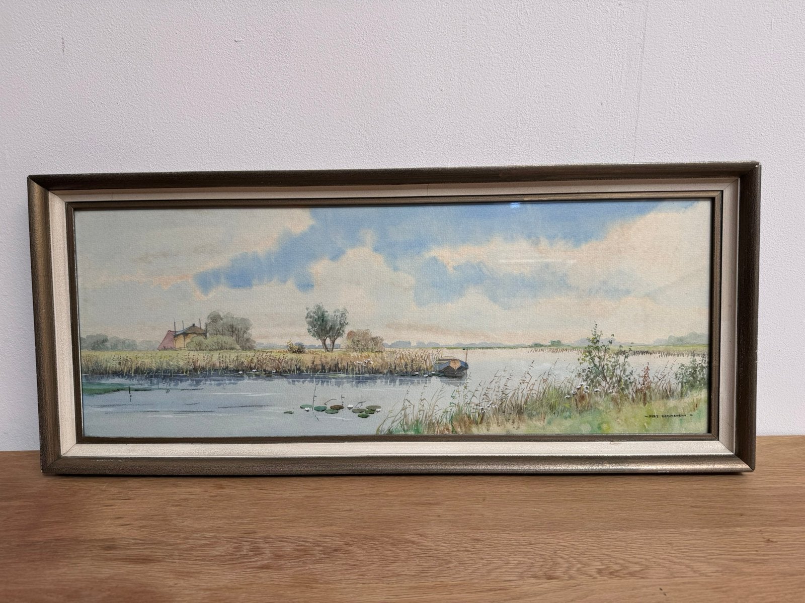 Aquarel polderlandschap door Piet Zonneveld, Ophalen, Origineel werk, Landschap, Papier