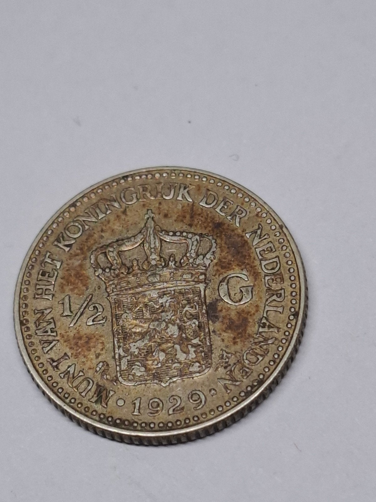 Zilveren halve gulden 1929 Koningin Wilhelmina, ½ gulden, Zilver, Ophalen of Verzenden, Koningin Wilhelmina