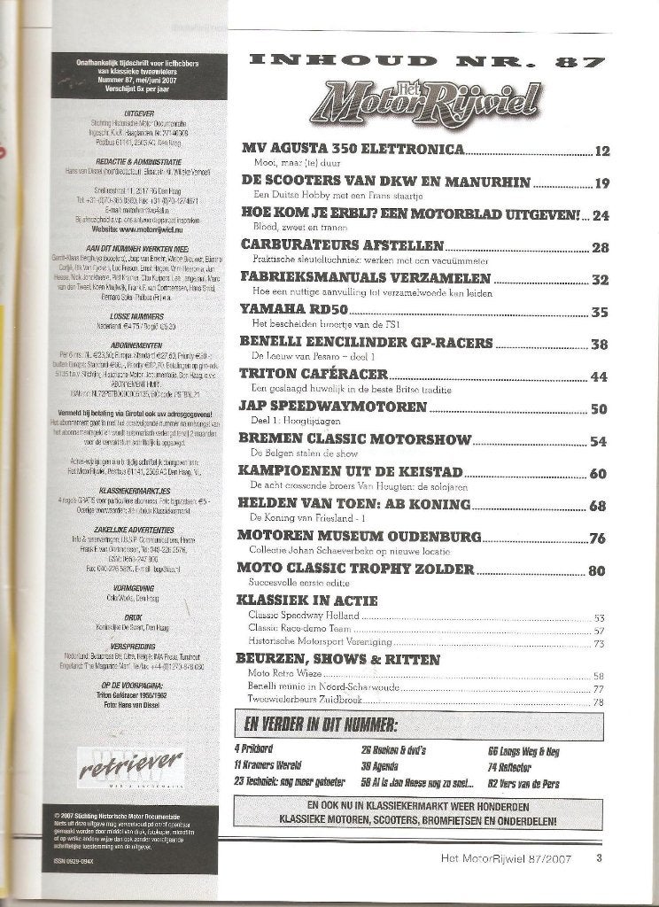 87 – Triton – Bennelli – DKW – Yamaha – MV - Speedway, Ophalen of Verzenden, Zo goed als nieuw, Algemeen
