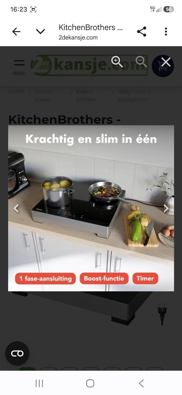 KitchenBrothers Inductie Kookplaat - Vrijstaand - 60 Cm, Ophalen, Nieuw, 4 kookzones, Inductie