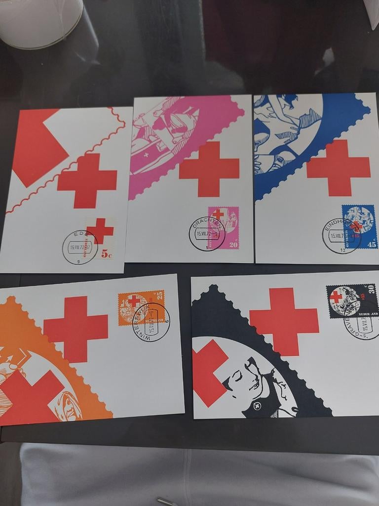5 Rode Kruis Eerste Dag Enveloppen (FDC) - Zwitserland, Postzegels en Munten, Postzegels | Eerstedagenveloppen, Ophalen of Verzenden