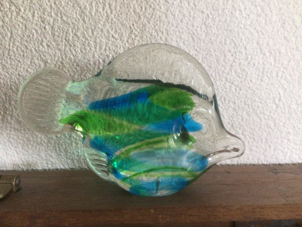 Glazen vis, presse-papier, sierobject. Groen en blauw glas, Groen, Ophalen of Verzenden, Zo goed als nieuw, Modern