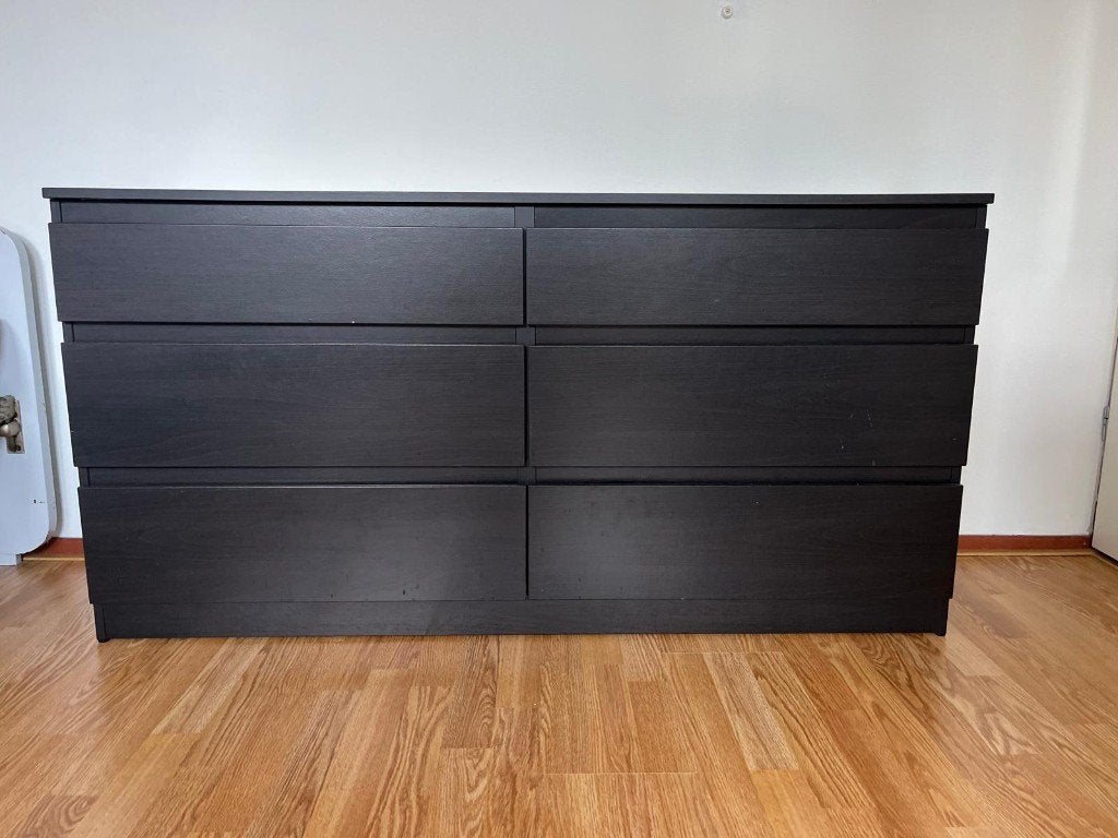 IKEA MALM, ladekast, 6 lades, zwart, Huis en Inrichting, Ophalen, Gebruikt, 100 tot 150 cm, 5 laden of meer