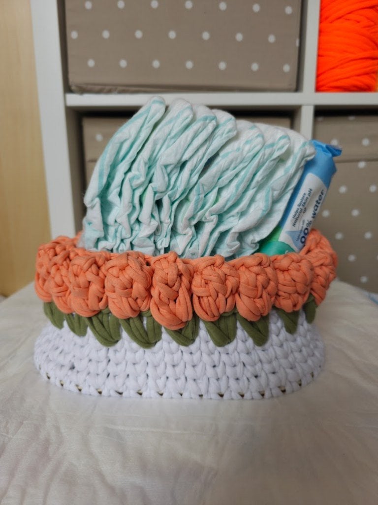 Handgemaakt perzik gehaakt mandje | Babykamer opbergmand, Overige merken, Nieuw, Ophalen of Verzenden, Opbergmeubel