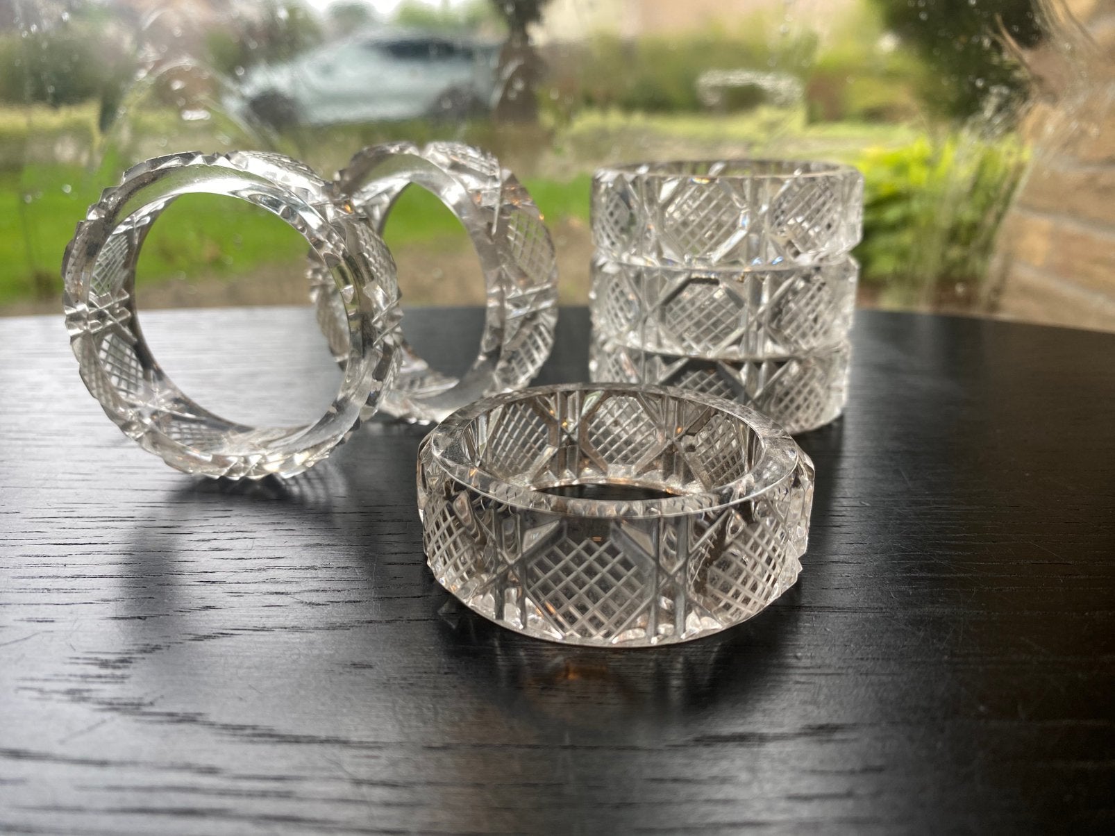 Vintage glazen servetringen, helder geslepen/gefacetteerd, Ophalen of Verzenden