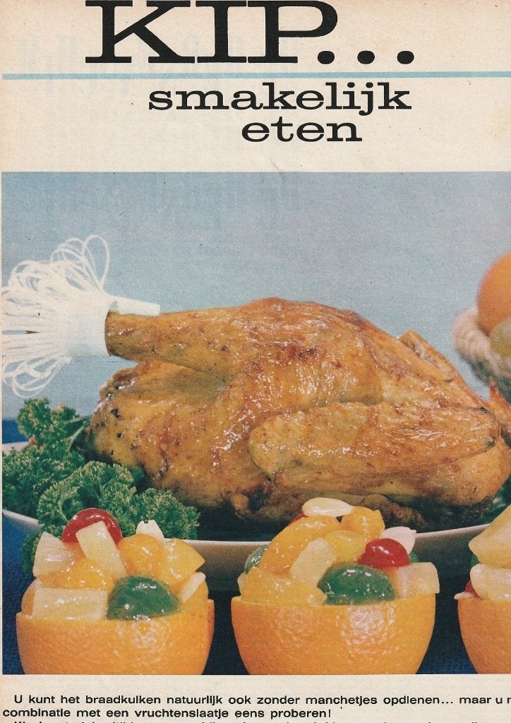 Retro reclame 1964 Kip smakelijk eten met vruchtjes, Verzamelen, Verzenden, Overige typen