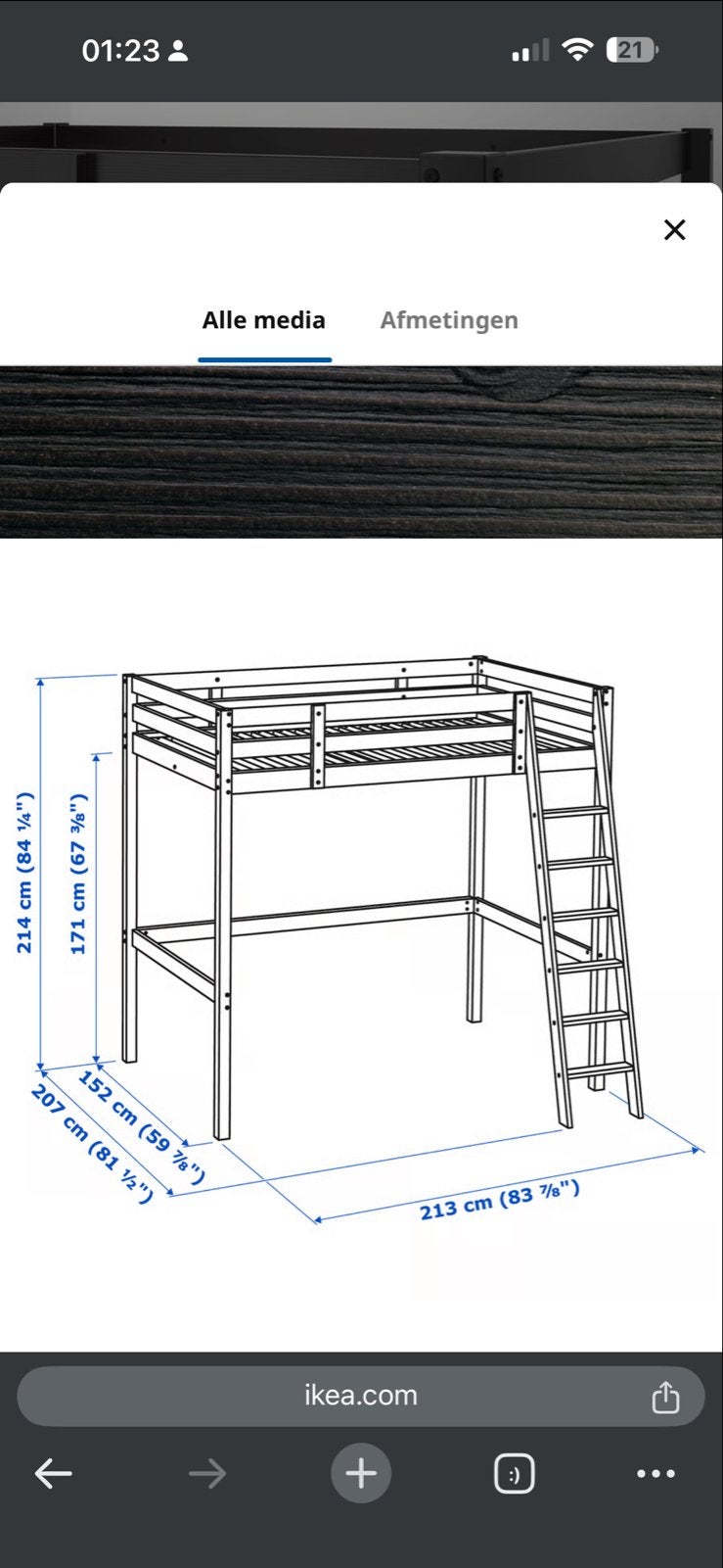IKEA STORÅ Hoogslaper Zwart 140x200 cm - Goede conditie, Huis en Inrichting, Slaapkamer | Stapelbedden en Hoogslapers, Ophalen