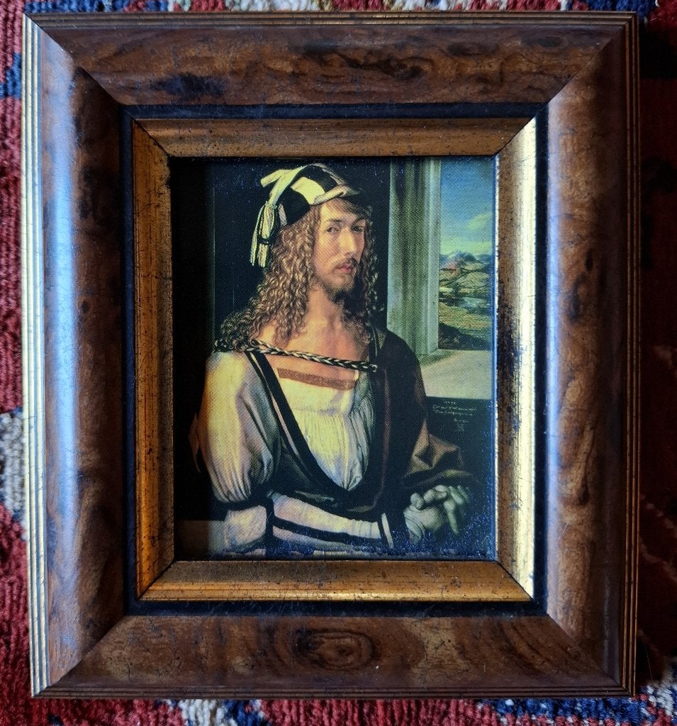 Vintage miniatuur zelfportret Albrecht Durer, Antiek en Kunst, Paneel, Verzenden, Portret of Personen, Klassiek