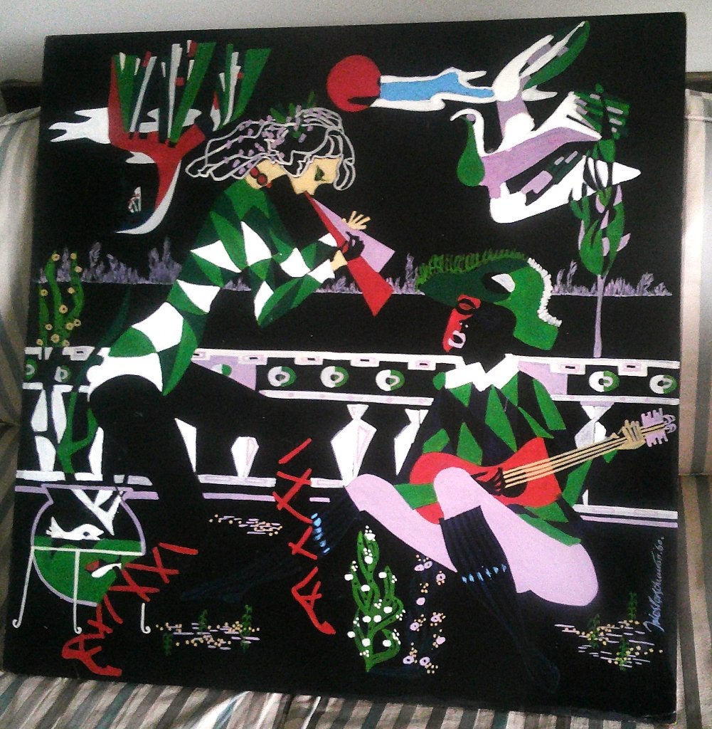 Muziek maken op bordes 1960 - Jules Verschuuren (geb.1920), Antiek en Kunst, Ophalen, Paneel, Overige stijlen, Portret of Personen