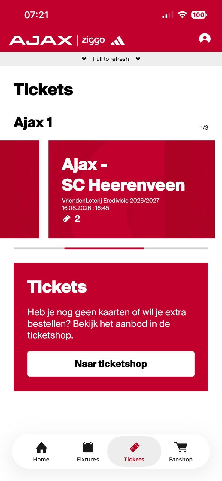 2 tickets naast elkaar lange zijde Ajax - Heerenveen, Losse kaart, Twee personen, Augustus