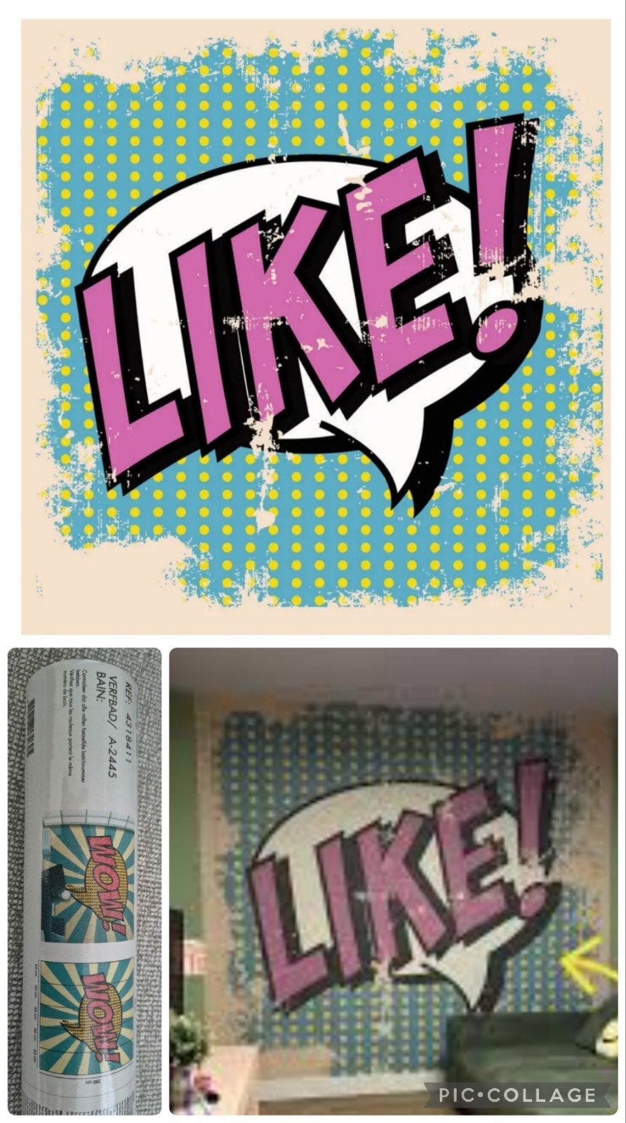 Nieuw Retro Fotobehang Popart "Like!" 265x280 65€, Ophalen of Verzenden, Minder dan 10 m²