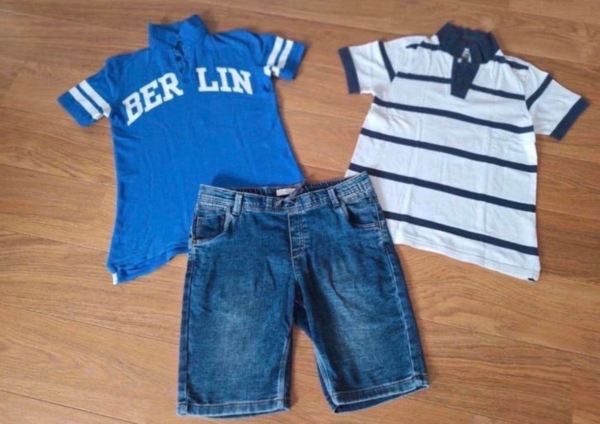 Zomers setje: 2 polo's & spijkerbroekje - Maat 164, Ophalen of Verzenden, Gebruikt, Jongen, Setje