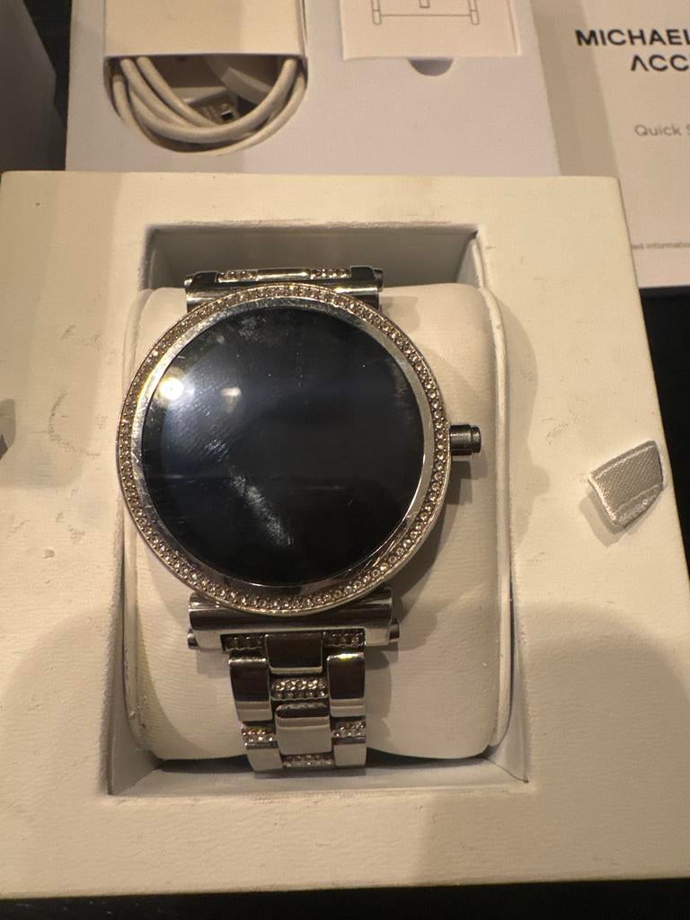 Michael Kors Access Smartwatch Zilver met Kristallen, Gebruikt, Hartslag, Ophalen of Verzenden, Android