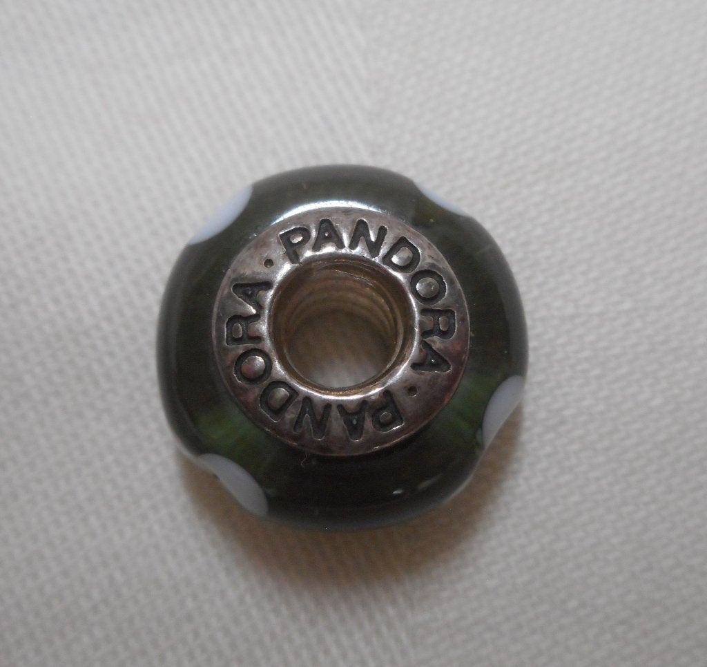 Pandora murano bedel groen met bloemen nr.1045, Sieraden, Tassen en Uiterlijk, Bedels, Pandora, Zo goed als nieuw, 1 bedel, Glas of Kristal