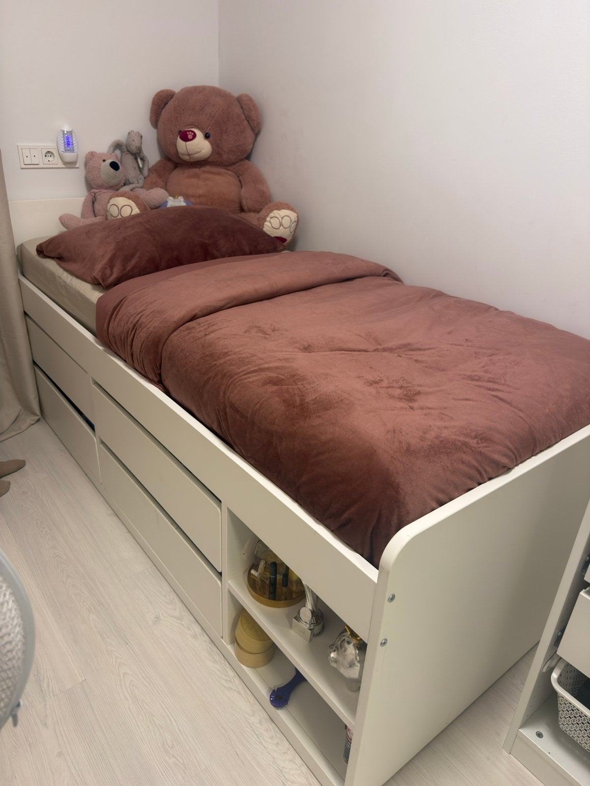 IKEA SLÄKT Bedframe met opberglades, wit, 90x200 cm, Ophalen, 90 cm, Eenpersoons, Wit