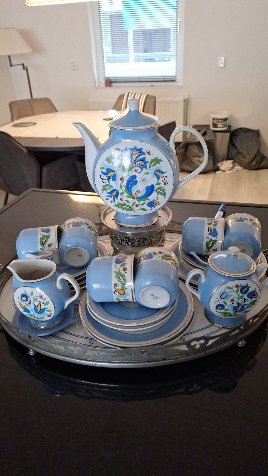 Vintage theeservies met bloemmotief - 12-delig, Ophalen