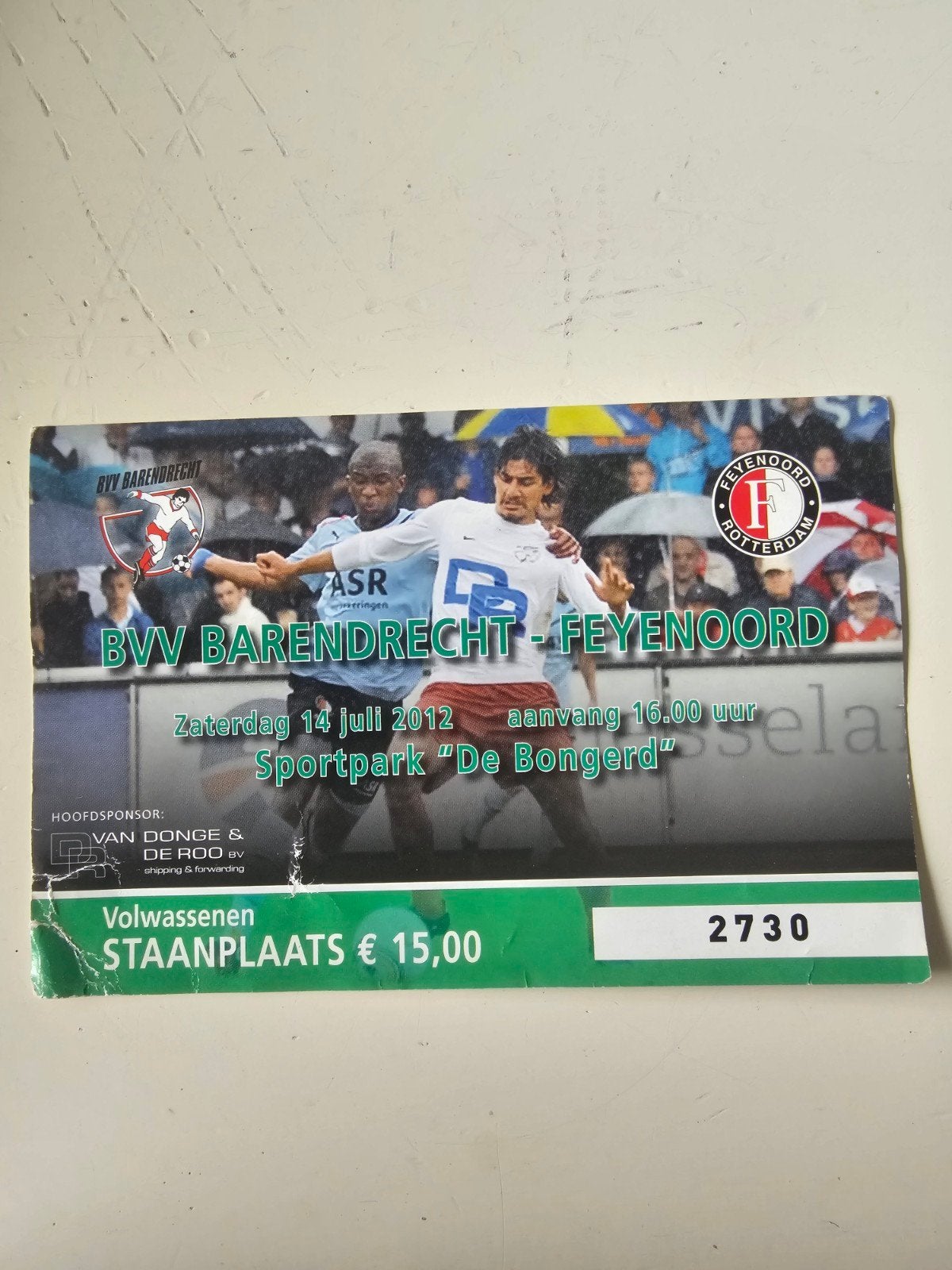 kaartje bvv-barendrecht-feyenoord 14 juli 2012, Verzenden, Feyenoord, Poster, Plaatje of Sticker