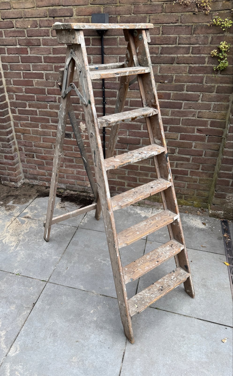Vintage schildersladder, decoratief, Ophalen, Gebruikt, Trap, Opvouwbaar of Inschuifbaar