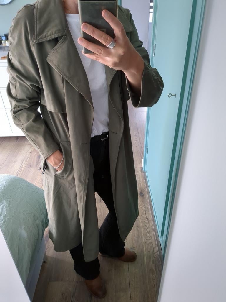 Zara legergroen trenchcoat maat 36 suède, Zara, Ophalen of Verzenden, Zo goed als nieuw, Maat 36 (S)