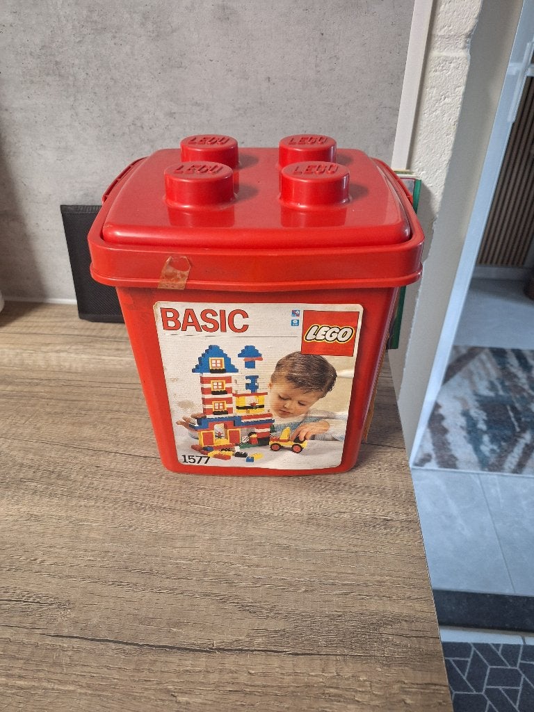 Vintage Lego emmer Basis set 1577 uit jaren 80 compleet, Ophalen of Verzenden, Gebruikt