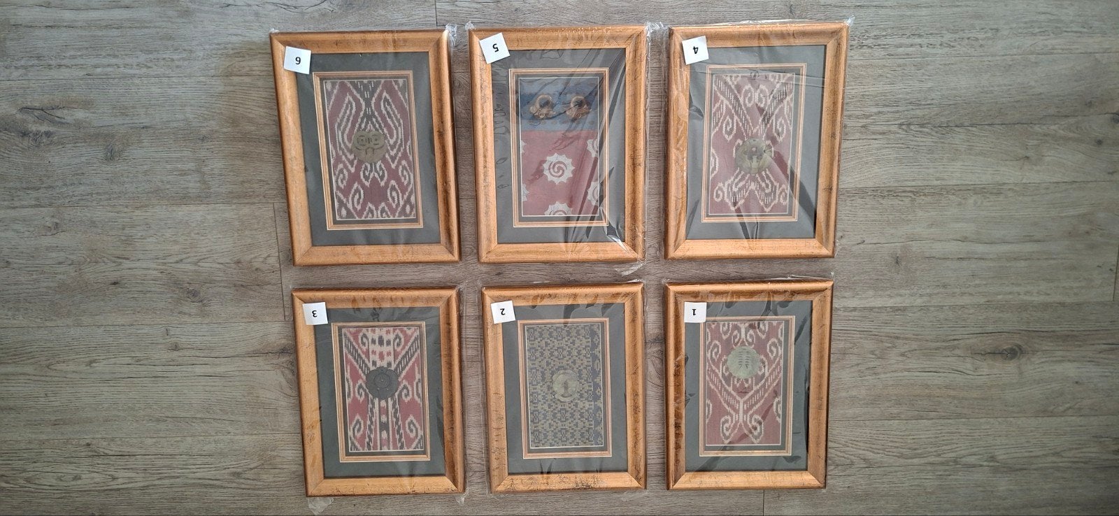 6x ingelijst IKAT motief met chineze Jade, Huis en Inrichting, Woonaccessoires | Wanddecoraties, Ophalen, Nieuw