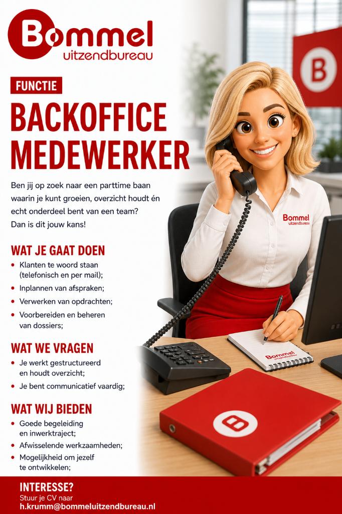 Medewerker Backoffice, Vacatures, Vacatures | Zakelijke dienstverlening, Tot en met 24 uur, MBO, Starter, Vast contract