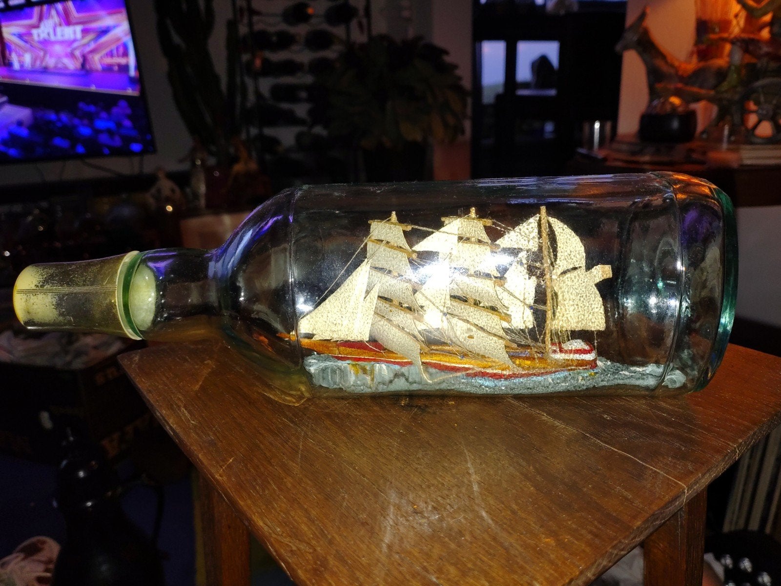 Vintage Flessenscheepje in Authentieke Teacher's Whiskyfles, Verzamelen, Overige Verzamelen, Ophalen of Verzenden