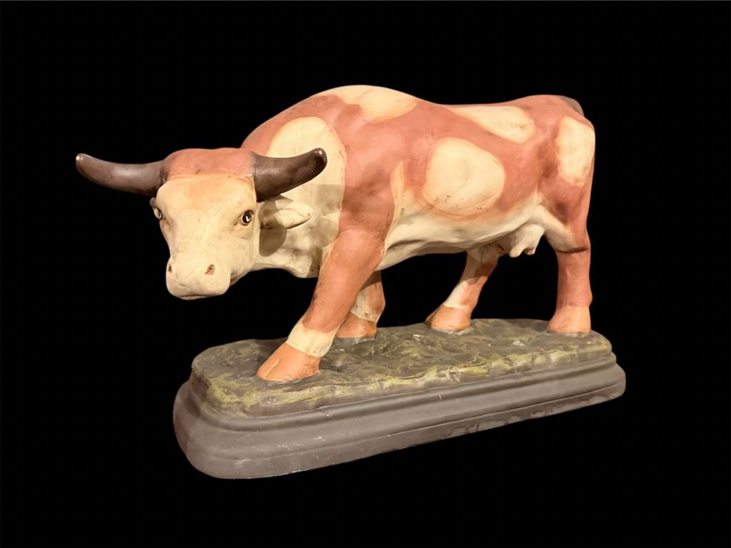 Oud Slagersbeeld Koe - Stier in Biscuit, Antiek en Kunst, Ophalen of Verzenden