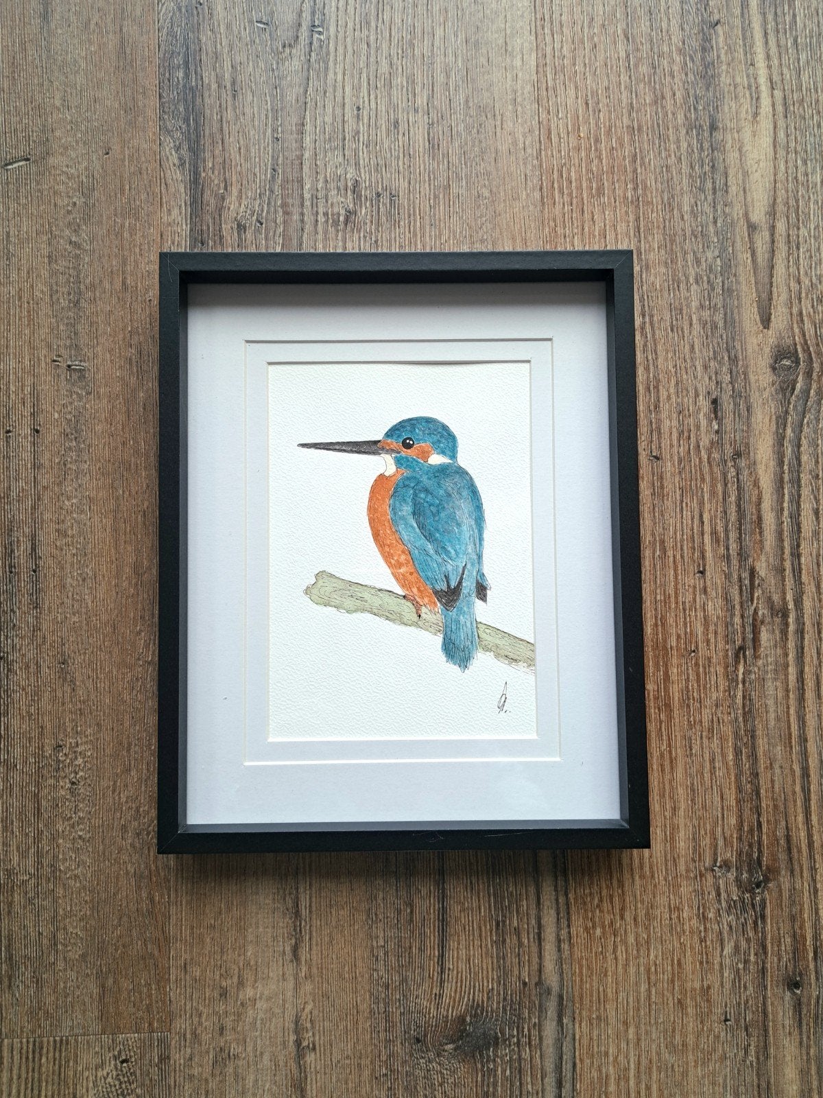 Origineel Aquarel schilderij IJsvolgel | Inclusief lijst, Minder dan 50 cm, Oorspronkelijke maker, Nieuw, Ophalen of Verzenden