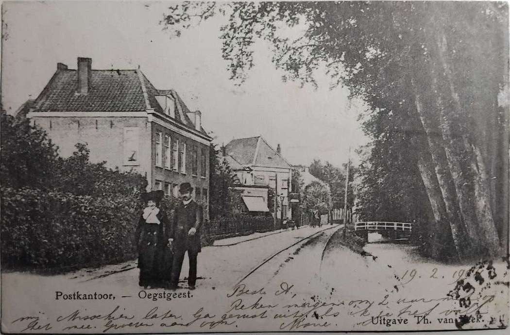 Oegstgeest (ZH) 1904 -  Postkantoor en Stoomtramrails, Ophalen of Verzenden, Voor 1920, Gelopen, Zuid-Holland