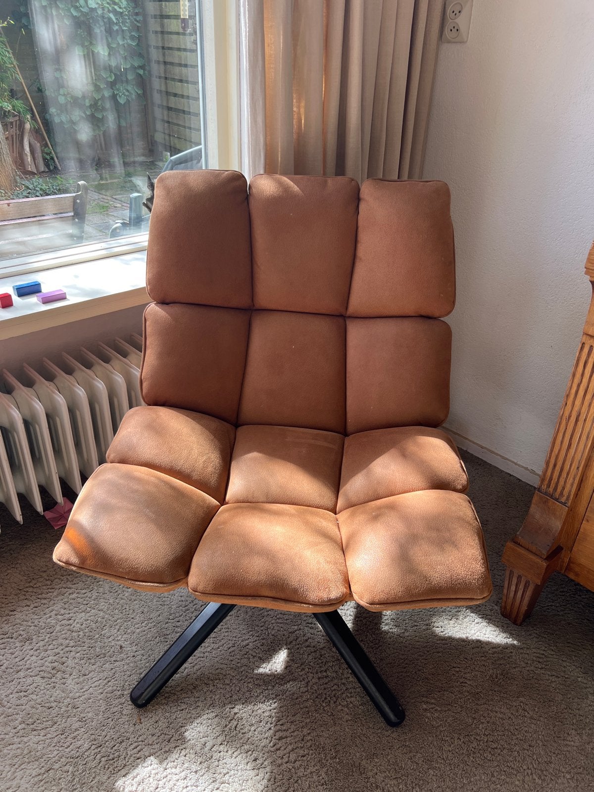Comfortabele draaifauteuil cognac, Ophalen, Gebruikt, Overige kleuren, Hout