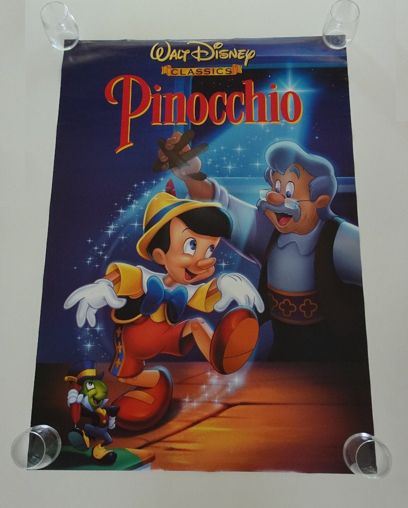 Vintage Walt Disney Poster van Pinocchio - jaren 90, Ophalen, Zo goed als nieuw, Plaatje of Poster