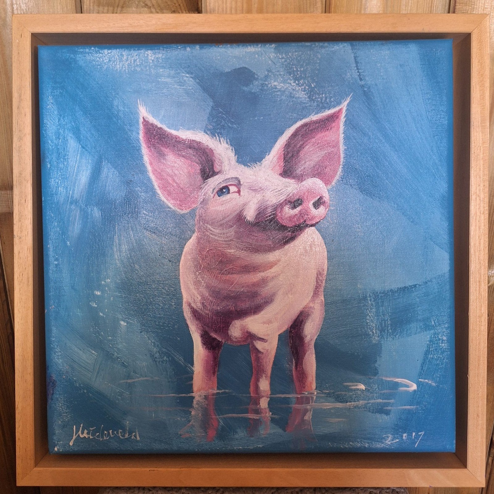 Henk Heideveld schilderij 'Varken 40x40 cm, Ophalen of Verzenden
