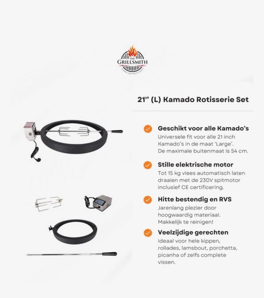 Kamado Rotisserie Set Large / 21 inch, Ophalen of Verzenden, Nieuw