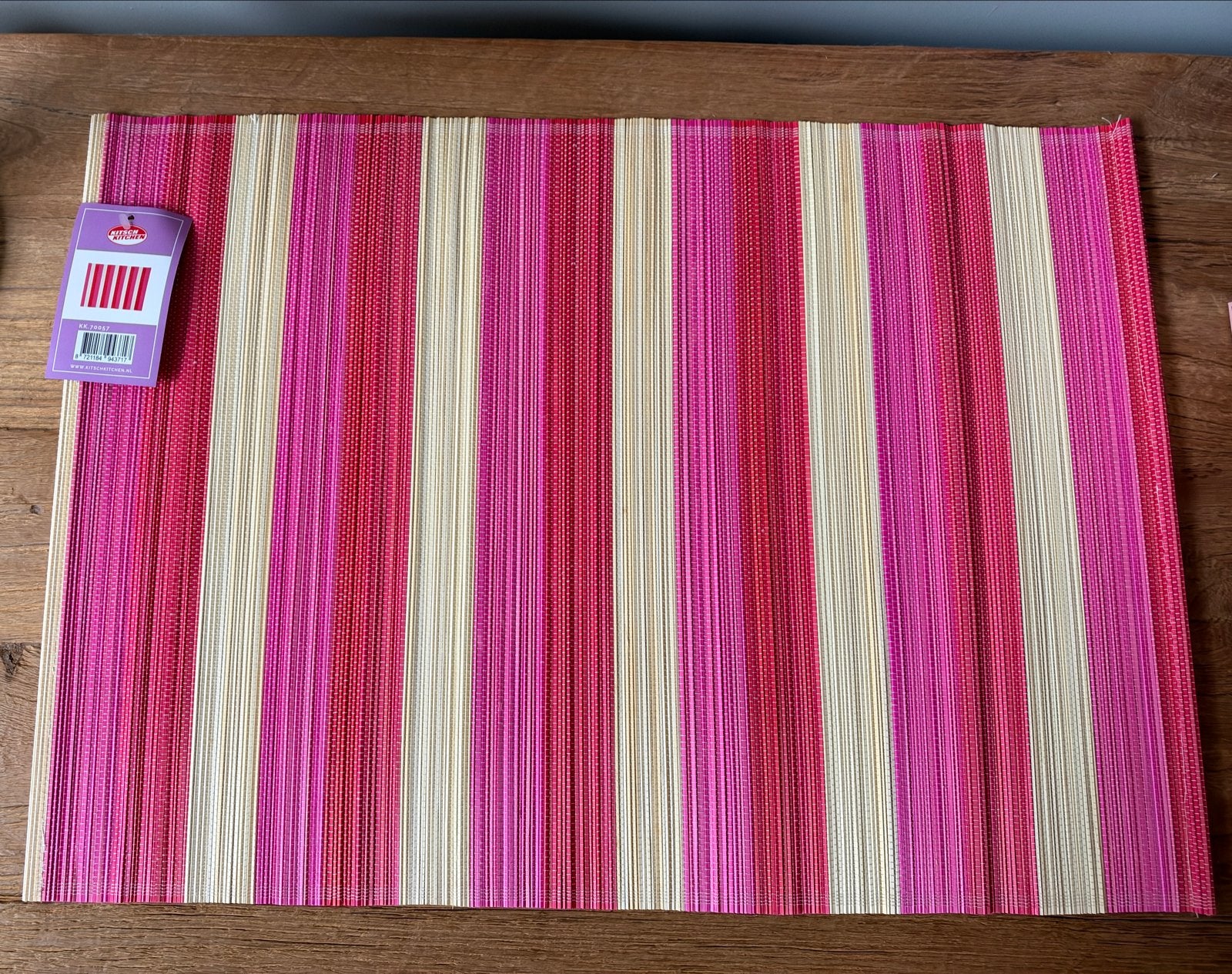 Kitsch Kitchen placemats bamboe roze/rood gestreept, 8 stuks, Ophalen of Verzenden, Nieuw, Meerkleurig, Natuurlijk materiaal